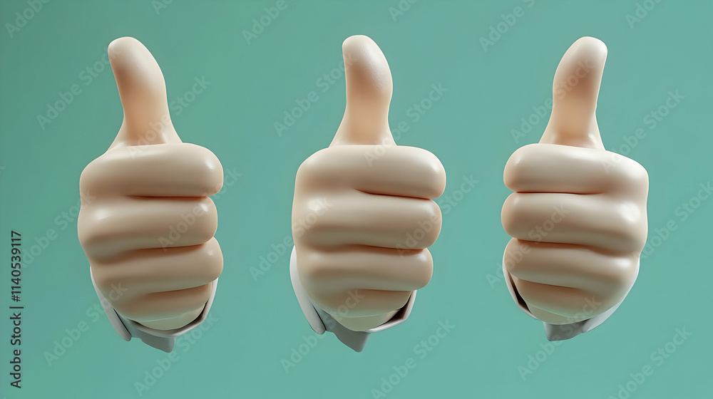 3D Illustration of Three Thumbs Up Gestures 3D Illustration of Three Thumbs Up Gestures