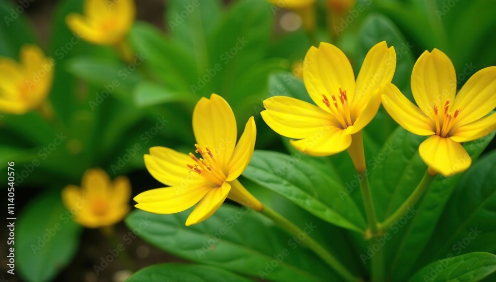 Yellow Alstroemeria flowers with green foliage in a garden bed, garden, nature, flowers in garden Yellow Alstroemeria flowers with green foliage in a garden bed, garden, nature, flowers in garden