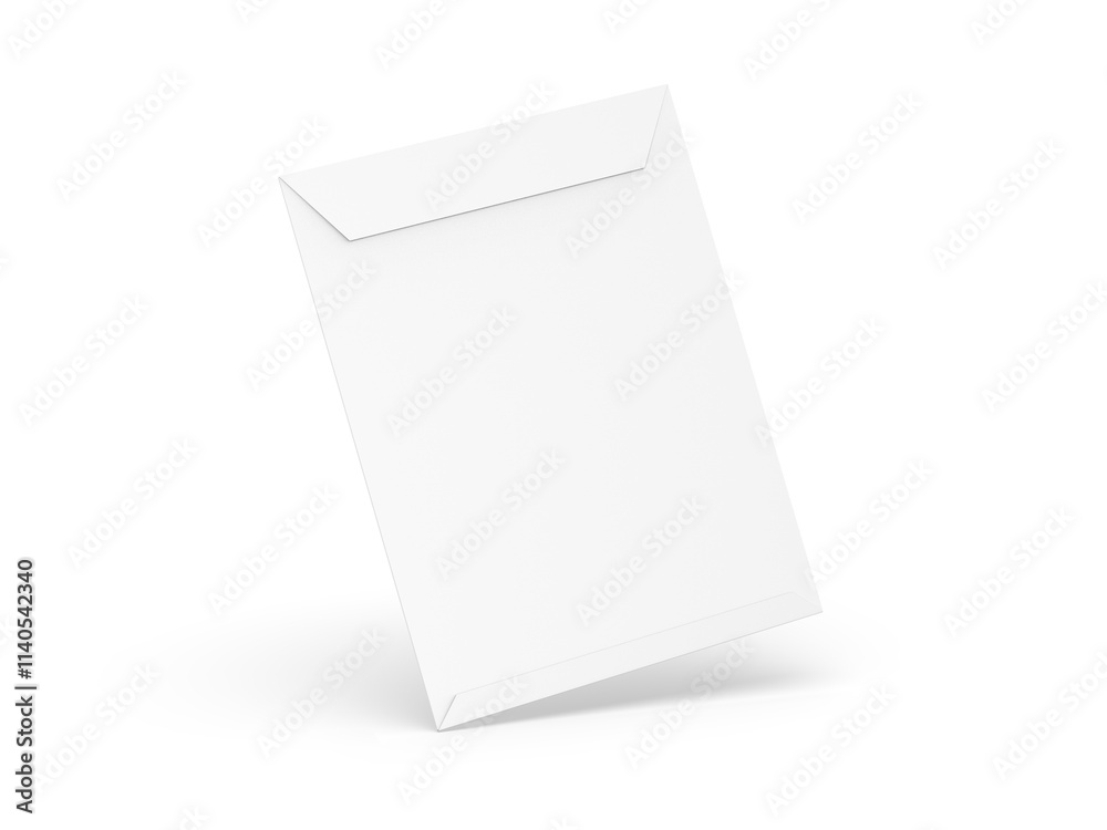9x12 Envelope mockup. Empty blank paper C4 size envelope mock up on isolated white background. 3d illustration
