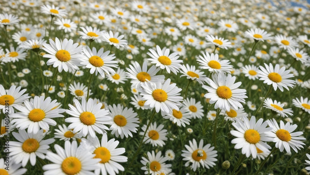 A field of white camomile and daisy flowers swaying in the wind, daisy flowers, flower arrangement A field of white camomile and daisy flowers swaying in the wind, daisy flowers, flower arrangement