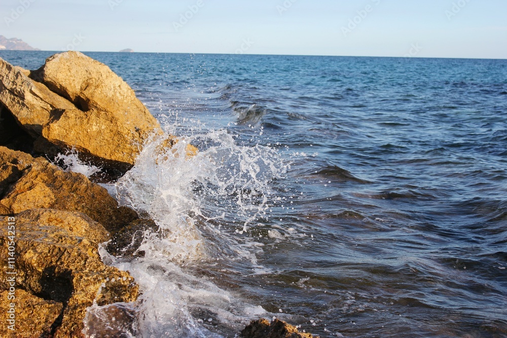 Obraz premium waves crash on rocks