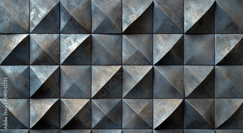 Unique three dimensional wall art design in shades of blue with geometric pat...