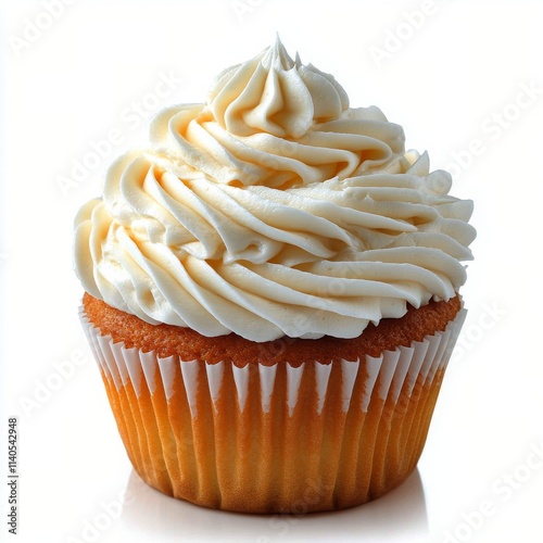 Deliciously frosted cupcake with creamy whipped topping on a white background