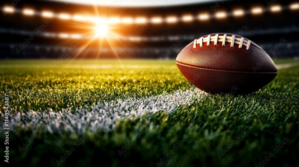 Obraz premium American Football Game Action at Stadium Field Dynamic Sports Environment Vibrant Evening View Exciting Gameplay Concept