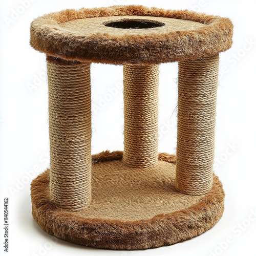Cat relaxing on a scratching post during indoor playtime in a cozy home setting