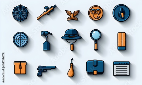 Vector Icons of Detective Tools and Equipment for Investigation Use photo