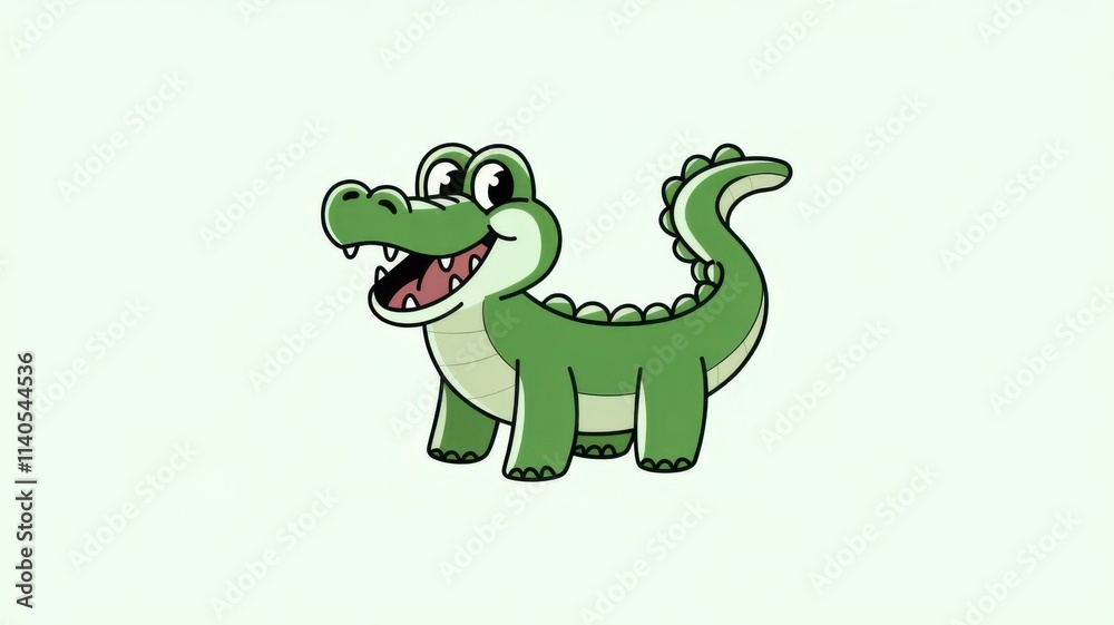 Obraz premium Crocodile with Big Eyes and Cheerful Smile on a Soft Light Green Background