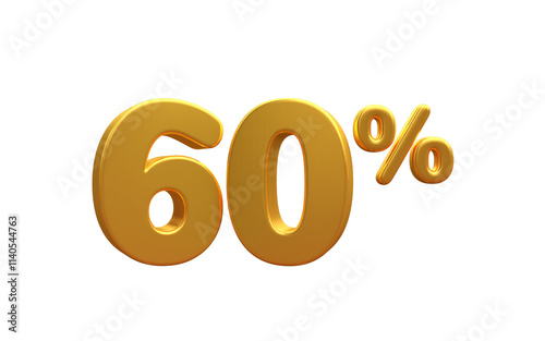 3D render number 60% percentage golden discount,progress,earning, PNG, transparent