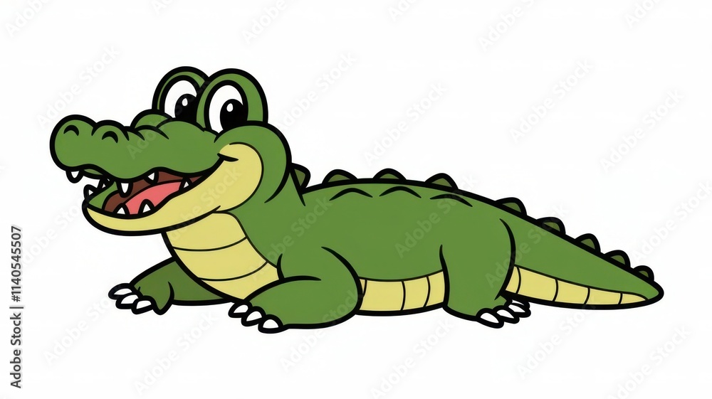 Obraz premium Cartoon Crocodile with a Big Smile and Friendly Eyes on a Clean White Background