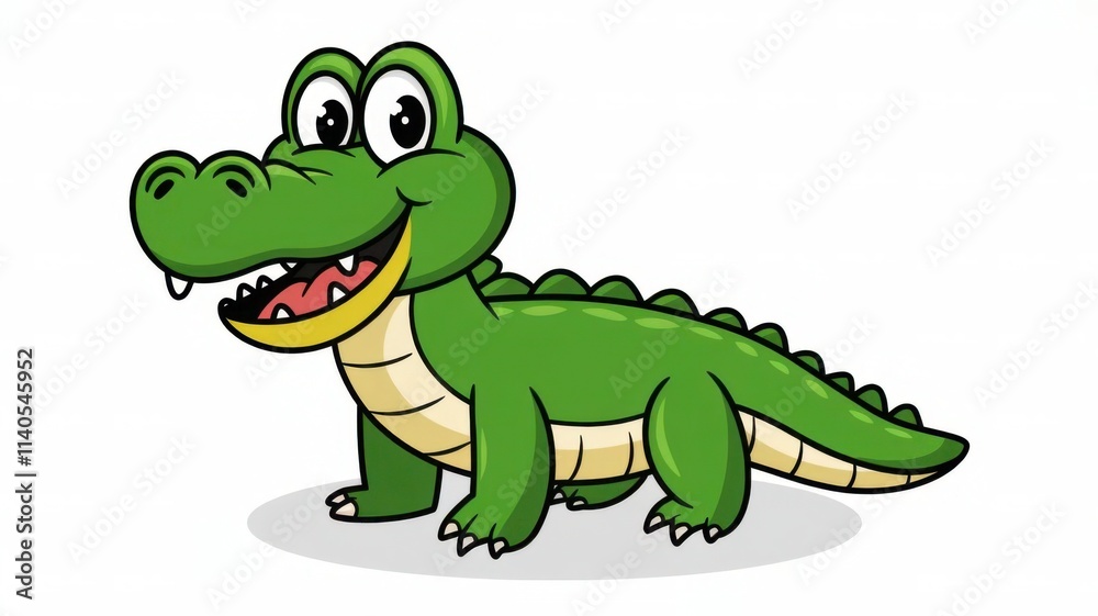 Cartoon Alligator with Big Eyes and Happy Smile on a Clean White Background Cartoon Alligator with Big Eyes and Happy Smile on a Clean White Background
