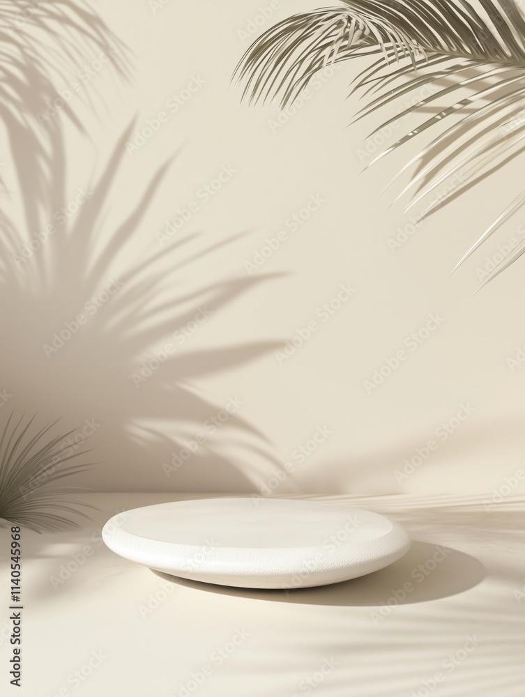 Minimalist Display Surface with Shadows from Tropical Leaves
