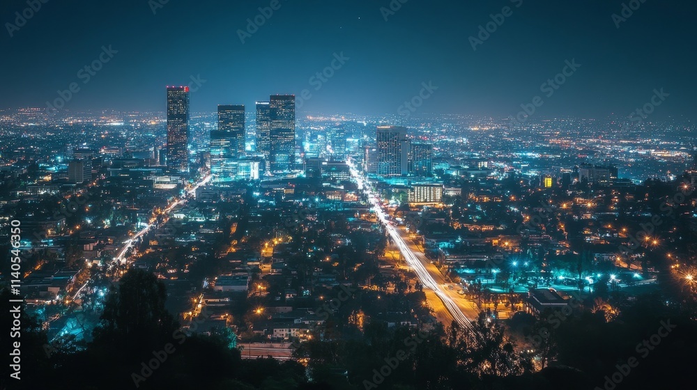 Nighttime cityscape showcasing illuminated buildings and streets. Nighttime cityscape showcasing illuminated buildings and streets.