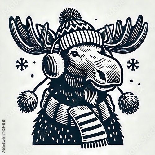 Illustrated moose wearing winter accessories. photo