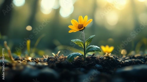 Yellow wildflowers blooming in a soft-focus field