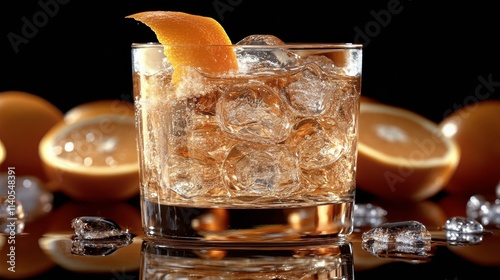 Refreshing cocktail served in a crystal glass with orange garnish and citrus ...