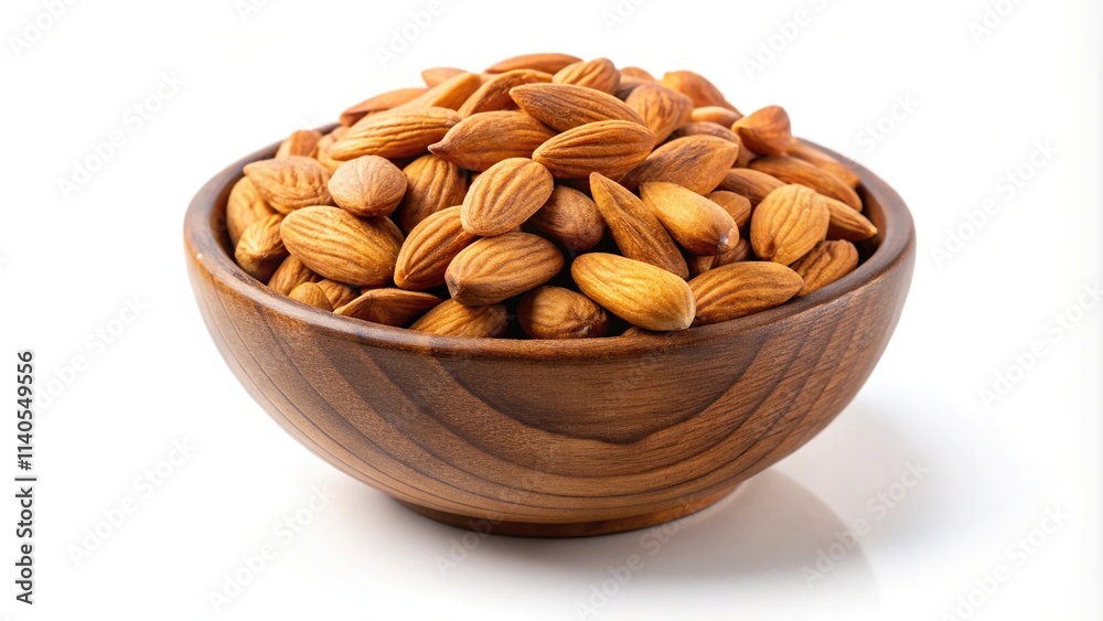 Still life of almonds in a bowl on white background Still life of almonds in a bowl on white background