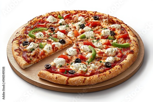 Celebrate Valentine\'s Day with a delicious pizza topped with fresh vegetables and cheese for a perfect treat. Generative AI photo