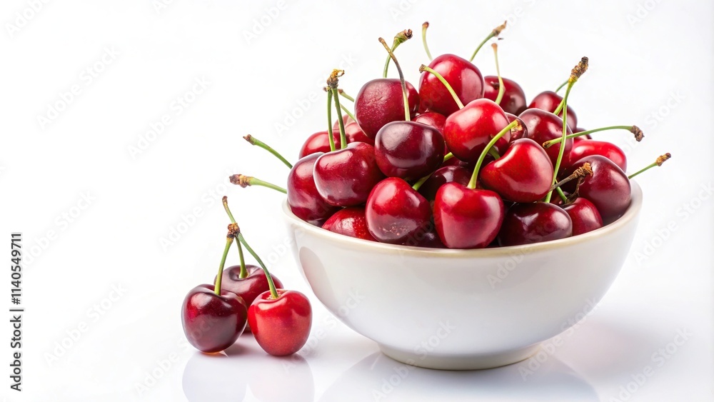 Still life of cherries in a bowl on white background Still life of cherries in a bowl on white background