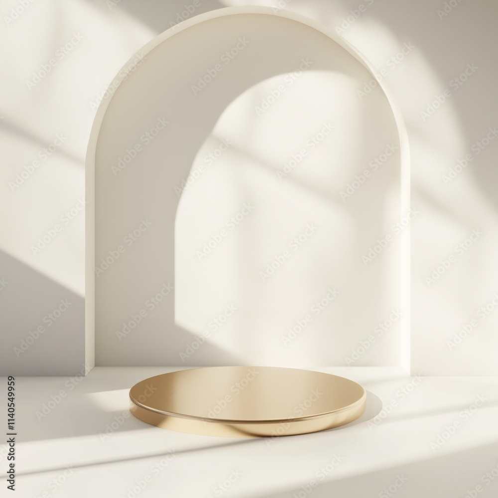 Minimalist Display Space with Arch and Round Pedestal in Soft Light Minimalist Display Space with Arch and Round Pedestal in Soft Light
