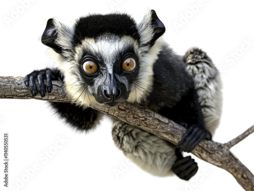 Curious lemur perched on branch, watching its surroundings with keen eyes on Transparent Background