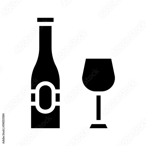 Wine bottle and glass silhouette. Concept of celebration, relaxation, and enjoyment.