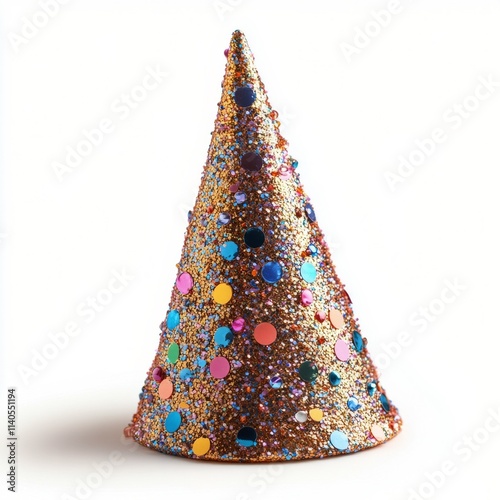Sparkly party hat with colorful embellishments for celebrations and events