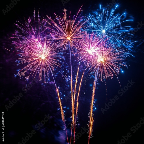 Vibrant fireworks display at night illuminating the sky over a celebratory event