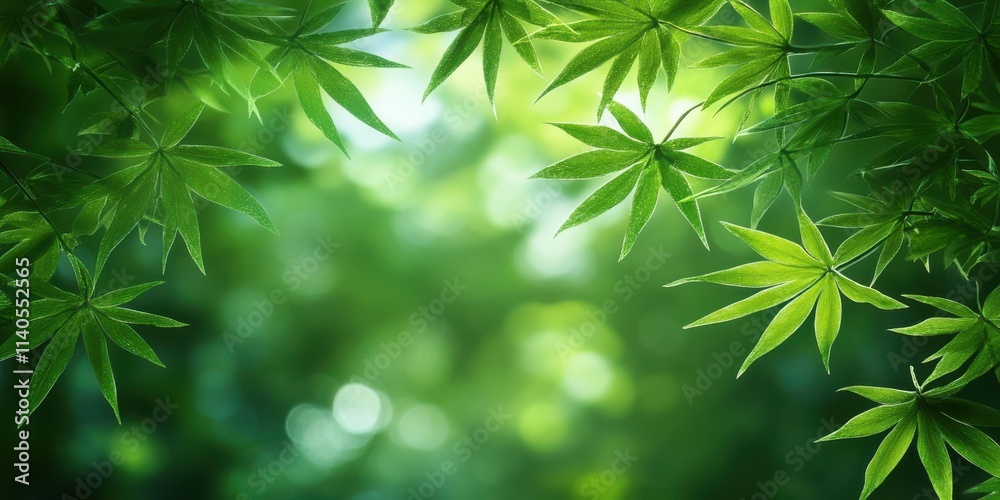 Lush green leaves creating a serene canopy in a vibrant natural setting. Lush green leaves creating a serene canopy in a vibrant natural setting.