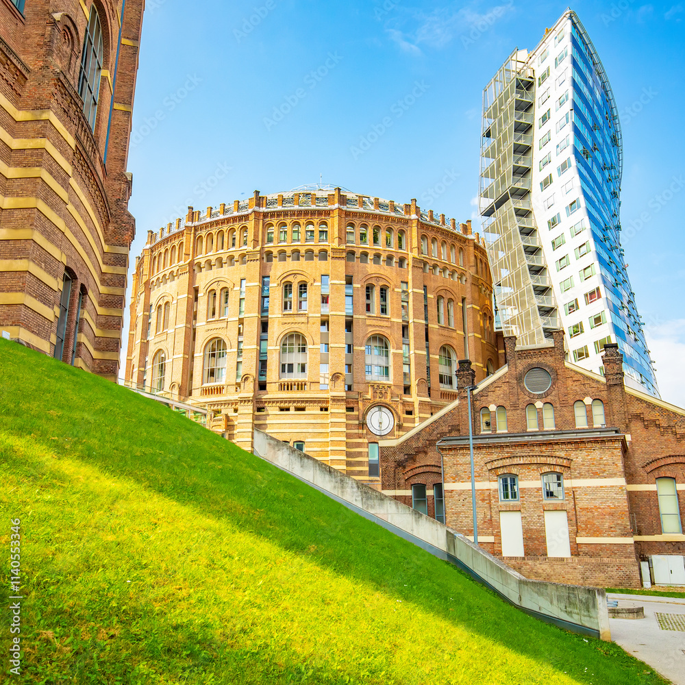 Bizarre eclectic architecture in Vienna city, Simmering district, Austria