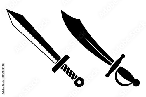 Sword and saber vector icon, old weapon symbol