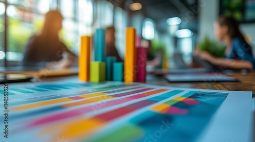 Business analysis chart on wooden table with coffee cup and pen during work s...