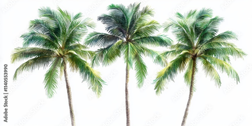 Three lush, green palm trees swaying gently against a light background, embodying a tropical vibe.