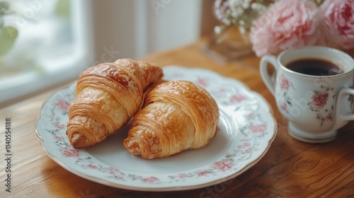 Delicious assortment of pastries and desserts on wooden table for afternoon d...