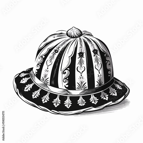 Bavarian Hat Cap Black White Vector Illustration for Bavarian Oktoberfest Costume Design photo