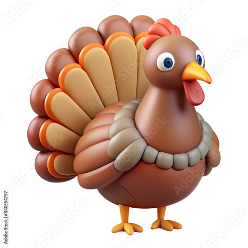 3D-Style Beautiful Turkey Clipart – Realistic Bird Illustration on White Background photo