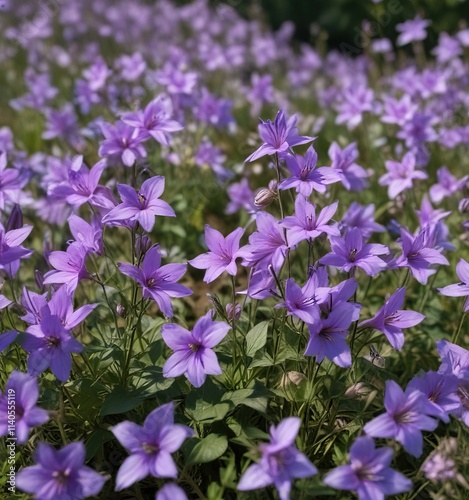 Purple flowers of Campanula trachelium in field, purple flowers, wildflowers