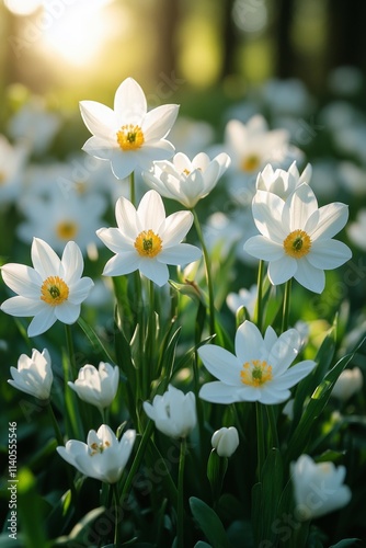 Colorful wildflower meadow in spring with vibrant blooms and lush greenery