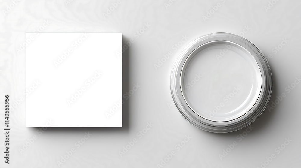 Blank square and round white mockup on white background. Blank square and round white mockup on white background.