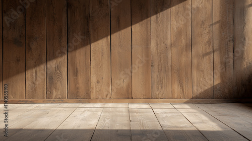 Sunlit Wooden Wall: A warm,...