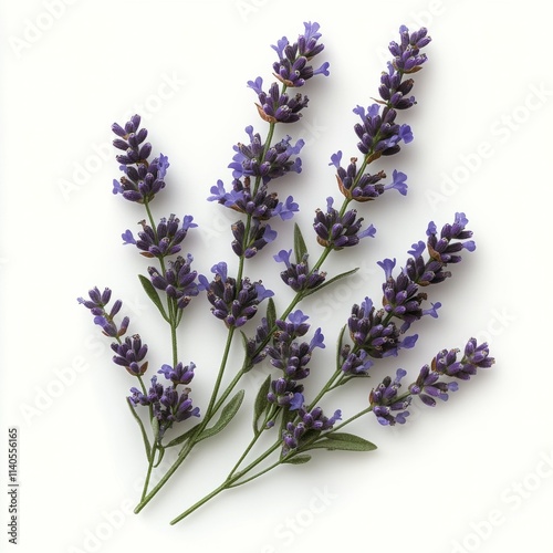 Fresh lavender sprigs arranged artistically on a light background showcasing ...