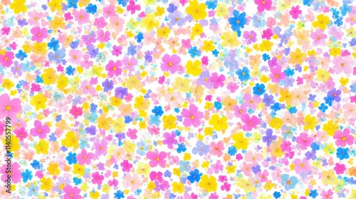 Colorful Floral Pattern with Various Flowers on White Background