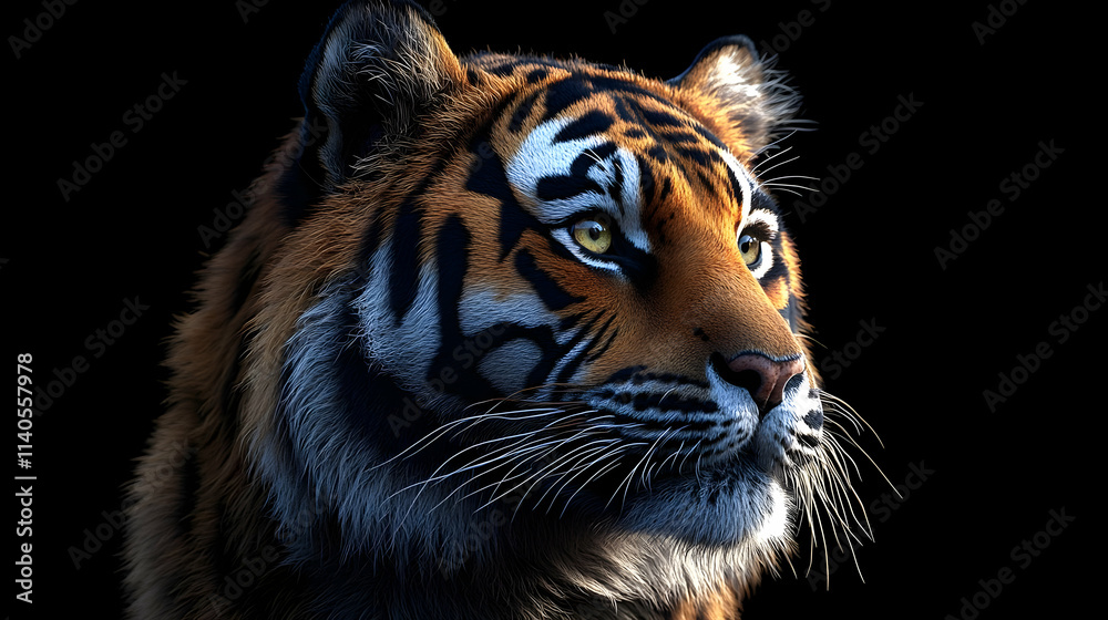 Naklejka premium Closeup of a Tiger's Face Realistic Image