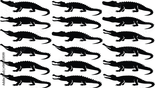 Crocodile silhouette vector art set in different styles, using black color illustration design photo