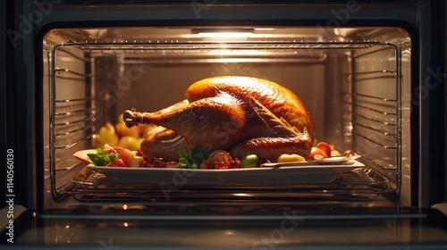 Roasted Turkey Baking Oven With Fruit Garnish photo