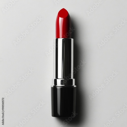 Bright red lipstick displayed on a smooth surface in a minimalist setting dur...