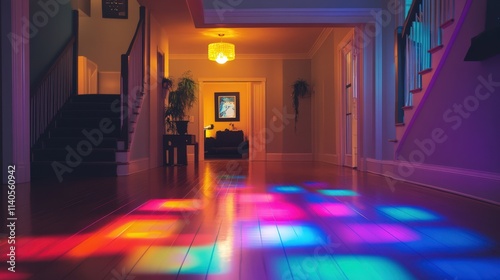 Vibrant Hallway Illuminated With Colorful Lighting Effects