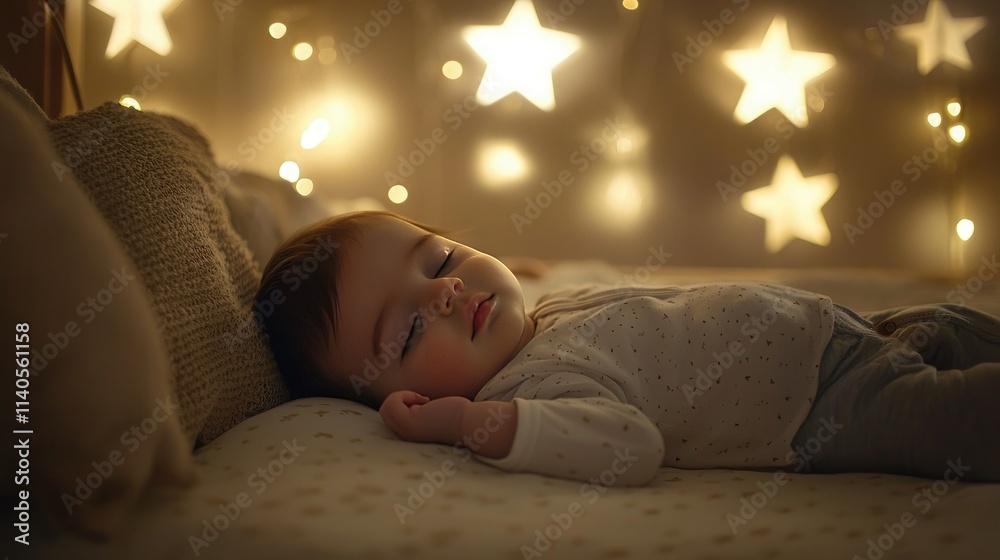 Peaceful baby sleeping in a comfortable bed in a well-decorated nursery. Peaceful baby sleeping in a comfortable bed in a well-decorated nursery.