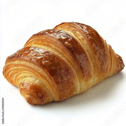 Delicious golden croissant resting on a white background fresh from the oven