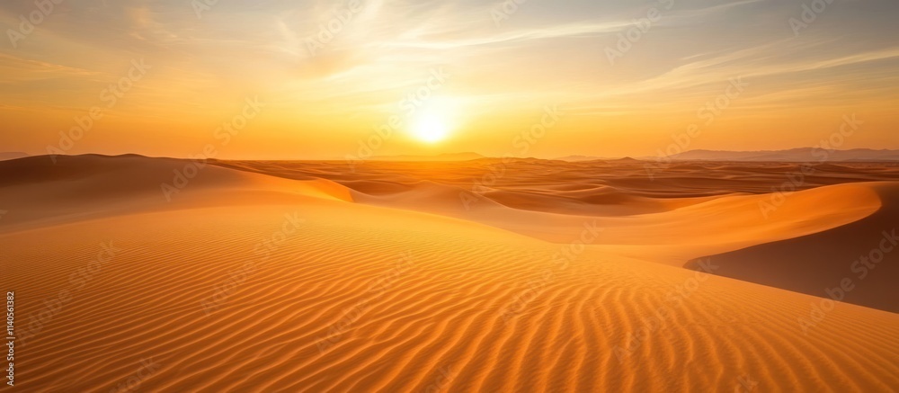 Golden sunset over vast desert dunes. Golden sunset over vast desert dunes.