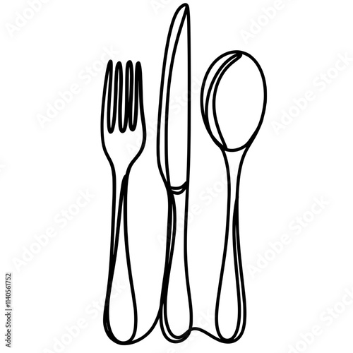Spoon, knife and fork one continuous line art drawing